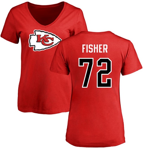 Women Football Kansas City Chiefs #72 Fisher Eric Red Name and Number Logo Slim Fit T-Shirt
